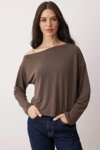 TRENDYOLMİLLA Brown Modal More Sustainable Boat Neck relaxed/Rahat Cut Premium Knitting Blouse - Image 2