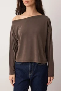 TRENDYOLMİLLA Brown Modal More Sustainable Boat Neck relaxed/Rahat Cut Premium Knitting Blouse - Image 3