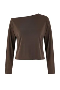 TRENDYOLMİLLA Brown Modal More Sustainable Boat Neck relaxed/Rahat Cut Premium Knitting Blouse - Image 5