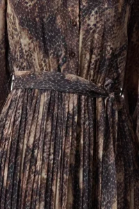 TRENDYOLMİLLA Brown Abstract Patterned skater/Belden Flared Midi Weaving Siphon Dress - Image 3