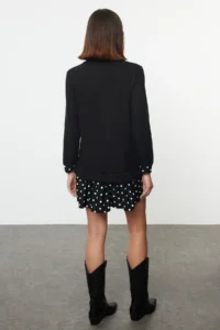 TRENDYOLMİLLA Black Thessaloniki High Neck Polka Dot Mini Knitting Dress - Image 6