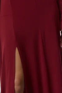 TRENDYOLMİLLA Burgundy Plain V-neck skater/Belden Flared Flexible Maxi Knitting Dress - Image 5