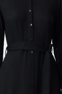 TRENDYOLMİLLA Black Buttoned Front Midi Weaving Shirt Dress - Image 3