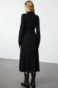 TRENDYOLMİLLA Black Buttoned Front Midi Weaving Shirt Dress - Image 5