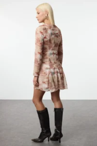 TRENDYOLMİLLA Brown Abstract Patterned A Cut Mini Lined Weaving Dress - Image 5