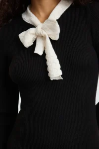 TRENDYOLMİLLA Black Regular Collar Binding Detailed Knit Dress - Image 4
