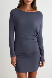 TRENDYOLMİLLA Anthracite Asymmetric Collar bodycone/Fitting Mini Knitting Dress - Image 3