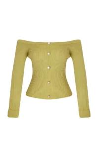 TRENDYOLMİLLA Green Carmen Collar Fitted/Bodysuit hugging Knitwear Cardigan - Image 6
