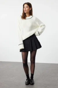 TRENDYOLMİLLA Ecru Wide Pattern Biye Detailed Knitwear Sweater - Image 2