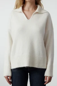 TRENDYOLMİLLA Ecru Woolly Wide Pattern Polo Shirt Collar Basic Knitwear Sweater - Image 3