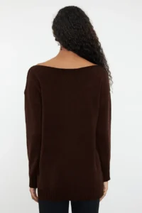 TRENDYOLMİLLA Brown Woolly Boat Neck Basic Knitwear Sweater - Image 5