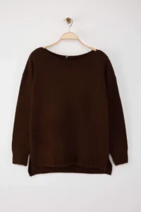 TRENDYOLMİLLA Brown Woolly Boat Neck Basic Knitwear Sweater - Image 6