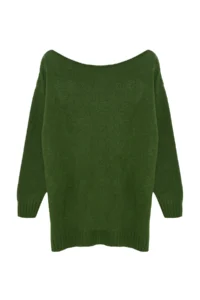 TRENDYOLMİLLA Green Woolly Boat Neck Basic Knitwear Sweater - Image 7