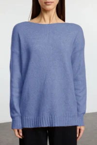 TRENDYOLMİLLA Indigo Woolly Boat Neck Basic Knitwear Sweater - Image 3