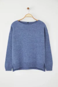 TRENDYOLMİLLA Indigo Woolly Boat Neck Basic Knitwear Sweater - Image 6