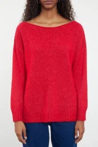 TRENDYOLMİLLA Red Woolly Boat Neck Basic Knitwear Sweater - Image 3