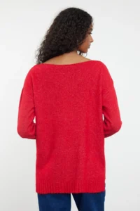 TRENDYOLMİLLA Red Woolly Boat Neck Basic Knitwear Sweater - Image 5