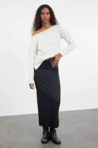TRENDYOLMİLLA Stone Woolly Boat Neck Basic Knitwear Sweater - Image 2