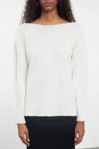 TRENDYOLMİLLA Stone Woolly Boat Neck Basic Knitwear Sweater - Image 3