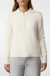 TRENDYOLMİLLA Ecru Woolly Wide Pattern Polo Shirt Collar Zippered Knitwear Sweater - Image 4