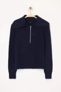 TRENDYOLMİLLA NAVY BLUE Woolly Wide Pattern Polo Shirt Collar Zippered Knitwear Sweater - Image 6