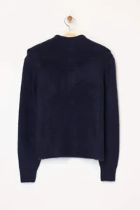 TRENDYOLMİLLA NAVY BLUE Woolly Wide Pattern Polo Shirt Collar Zippered Knitwear Sweater - Image 8