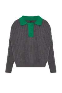 TRENDYOLMİLLA Anthracite Soft textured Polo Shirt Collar Color Blocked Knitwear Sweater - Image 6