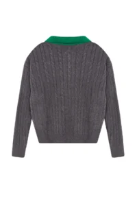 TRENDYOLMİLLA Anthracite Soft textured Polo Shirt Collar Color Blocked Knitwear Sweater - Image 7