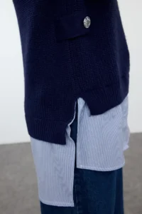 TRENDYOLMİLLA NAVY BLUE Soft textured Shirt Garnished Knitwear Sweater - Image 4