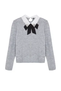 TRENDYOLMİLLA Gray Soft textured Shirt Garnished Ribbon/Bow Detailed Rocky Knitwear Sweater - Image 6