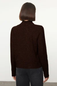 TRENDYOLMİLLA Brown Woolly High Neck Knitwear Sweater - Image 5