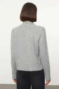 TRENDYOLMİLLA Gray Woolly High Neck Knitwear Sweater - Image 5