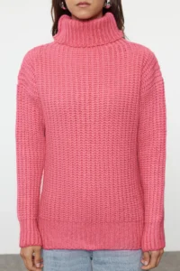 TRENDYOLMİLLA Fuchsia Wide Pattern Soft textured Basic Knitwear Sweater - Image 3