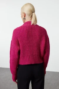 TRENDYOLMİLLA Fuchsia Crop Soft textured Basic Thick Knitting Detailed Knitwear Sweater - Image 5