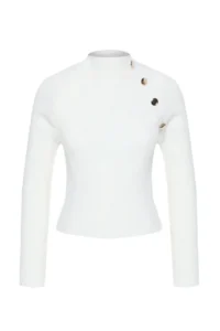 TRENDYOLMİLLA Ecru Button High Neck Detailed Thin Fitted/Bodysuit hugging Knitwear Sweater - Image 6