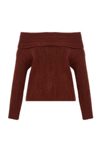 TRENDYOLMİLLA Brown Soft textured Carmen Collar Knitwear Sweater - Image 7