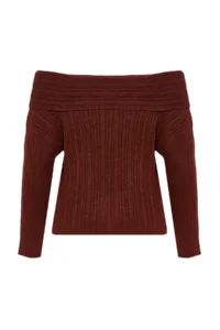 TRENDYOLMİLLA Brown Soft textured Carmen Collar Knitwear Sweater - Image 8