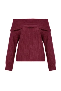 TRENDYOLMİLLA Burgundy Soft textured Carmen Collar Knitwear Sweater - Image 6