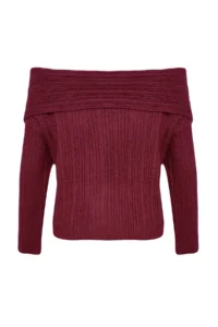 TRENDYOLMİLLA Burgundy Soft textured Carmen Collar Knitwear Sweater - Image 7