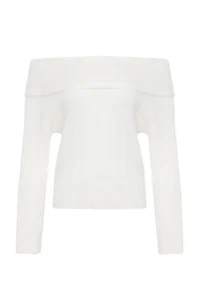 TRENDYOLMİLLA Ecru Soft textured Carmen Collar Knitwear Sweater - Image 10