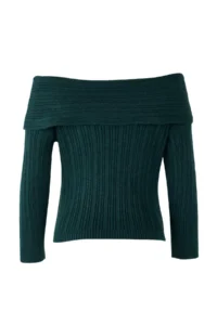 TRENDYOLMİLLA Emerald Green Soft textured Carmen Collar Knitwear Sweater - Image 8