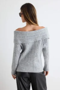 TRENDYOLMİLLA Gray Soft textured Carmen Collar Knitwear Sweater - Image 4