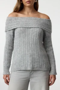 TRENDYOLMİLLA Gray Soft textured Carmen Collar Knitwear Sweater - Image 8