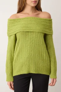 TRENDYOLMİLLA Light Green Soft textured Carmen Collar Knitwear Sweater - Image 4