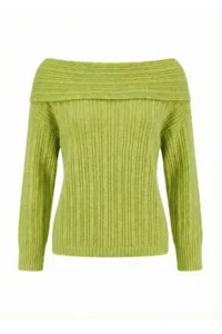 TRENDYOLMİLLA Light Green Soft textured Carmen Collar Knitwear Sweater - Image 5