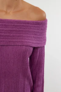 TRENDYOLMİLLA Plum Soft textured Carmen Collar Knitwear Sweater - Image 4