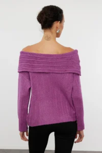 TRENDYOLMİLLA Plum Soft textured Carmen Collar Knitwear Sweater - Image 5