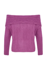 TRENDYOLMİLLA Plum Soft textured Carmen Collar Knitwear Sweater - Image 7