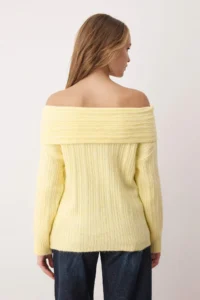 TRENDYOLMİLLA Yellow Soft textured Carmen Collar Knitwear Sweater - Image 2