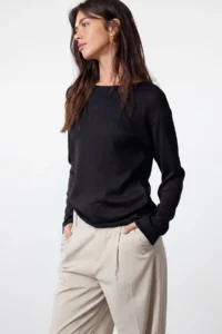 TRENDYOLMİLLA Black Cotton Thin Knitwear Sweater